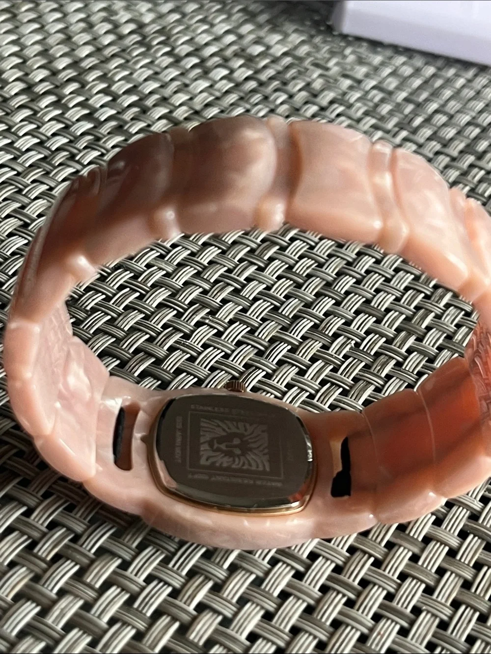 Anne Klein Pink Pearlized Resin Bracelet Watch with Gold Accents